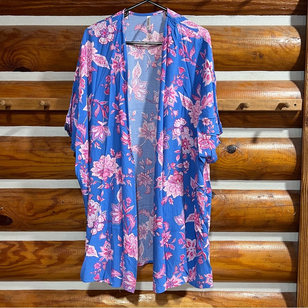 Dear Scarlett Floral‎ Kimono in Blue and Pink One size